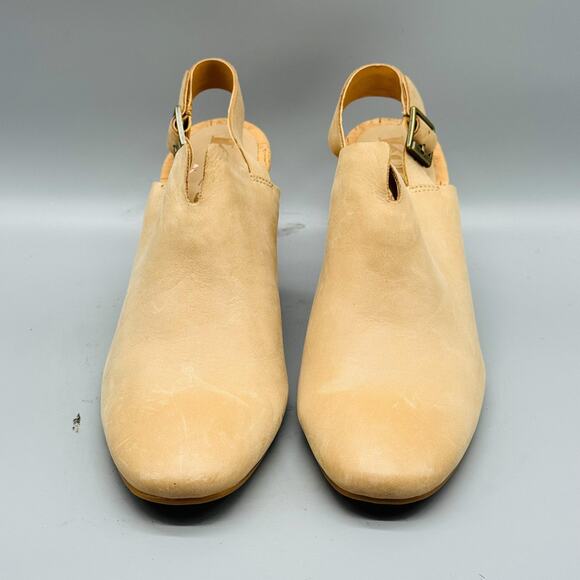 Korks Shoes Women 7 Beige Nude Leather Slingback Buckle Mules Block Heel Comfort - Picture 3 of 13
